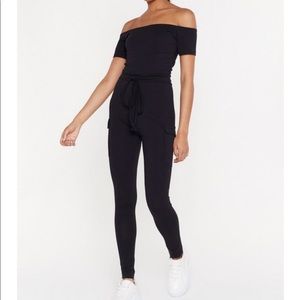 nasty Gal Black off shoulder jumpsuit